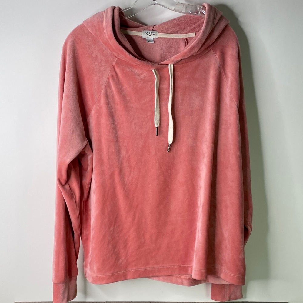 J. Crew Dusty Pink Velvet Pullover Hoodie Women’s Size Large- 1397